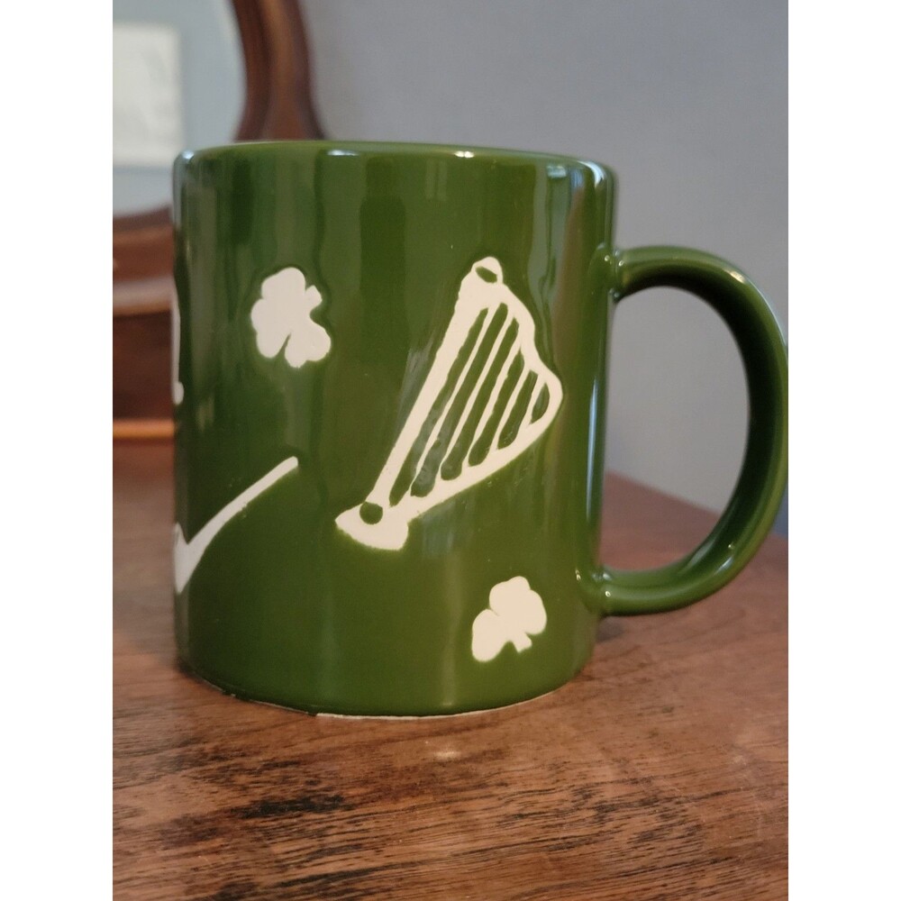 Vintage Relpo Green Harp Lucky 4 Leaf Clover Mug St. Patrick's Day Leprech Japan